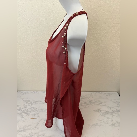 Eyeshadow Sleeveless Sheer Top Women’s XL Red Pullover Embellished Blouse - Picture 3 of 6